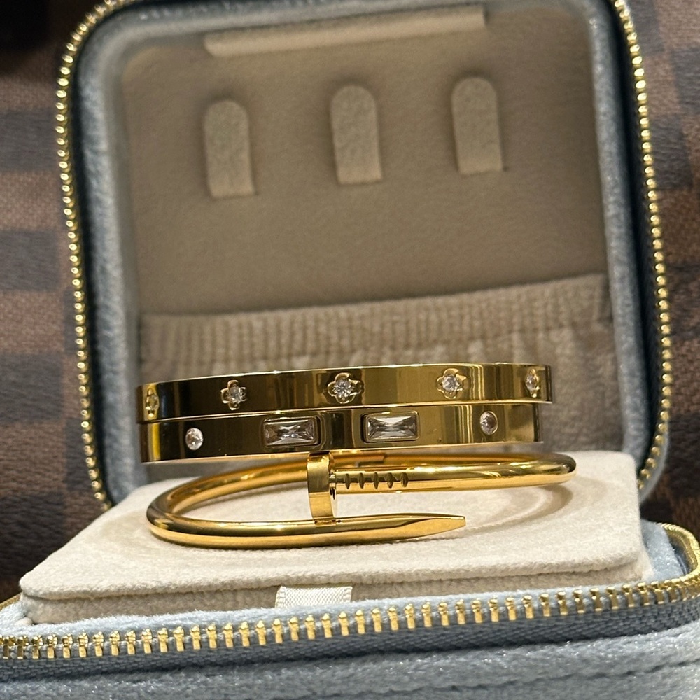 Gold and Silver Nail Bracelet with Crystals